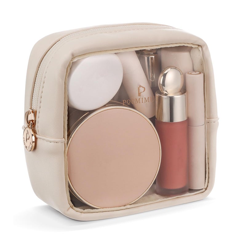 Pocmimut Mini Makeup Bag,Clear Makeup Bag Travel Toiletry Bag Pouch Purse Car Accessories Cute Stuff for Women,Travel Essentials Organizers,Beige - Image 1