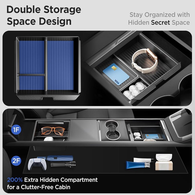 TSLDRV 2024 Newest Center Console Organizer Tray for Tesla Model 3 Highland 2024 [Slide Smoothly] Armrest Hidden Organizer Box Cup Holder for Tesla Model 3 Accessories 2024 Global mainstream design picks - Image 4