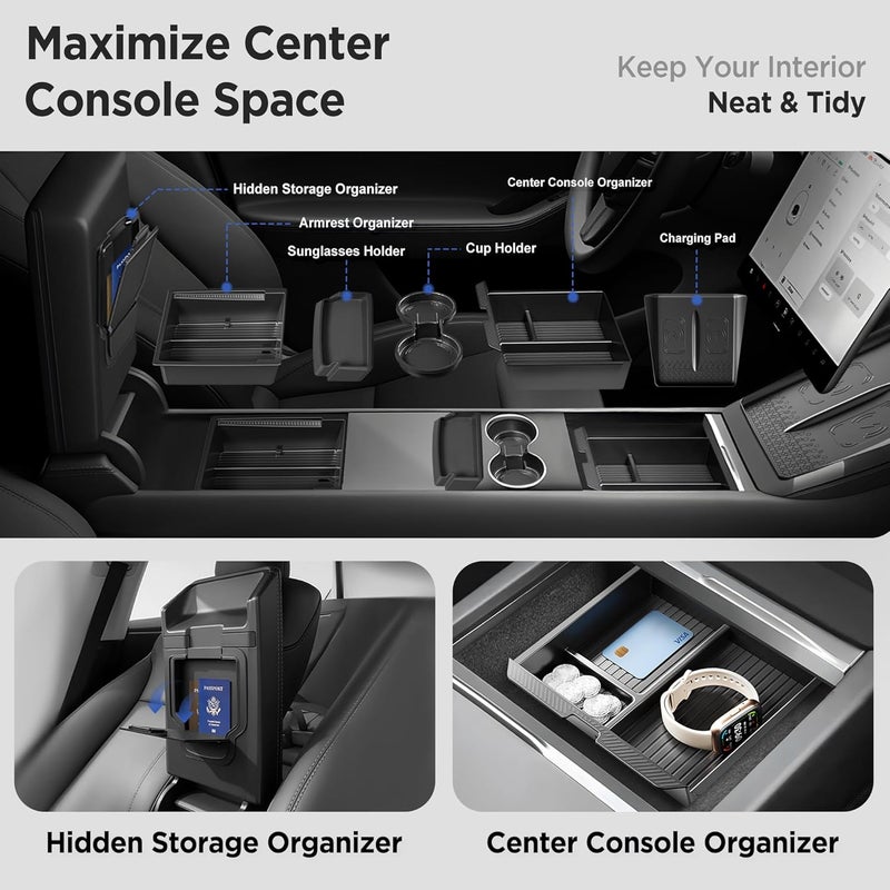 TSLDRV 2024 Newest Center Console Organizer Tray for Tesla Model 3 Highland 2024 [Slide Smoothly] Armrest Hidden Organizer Box Cup Holder for Tesla Model 3 Accessories 2024 Global mainstream design picks - Image 3