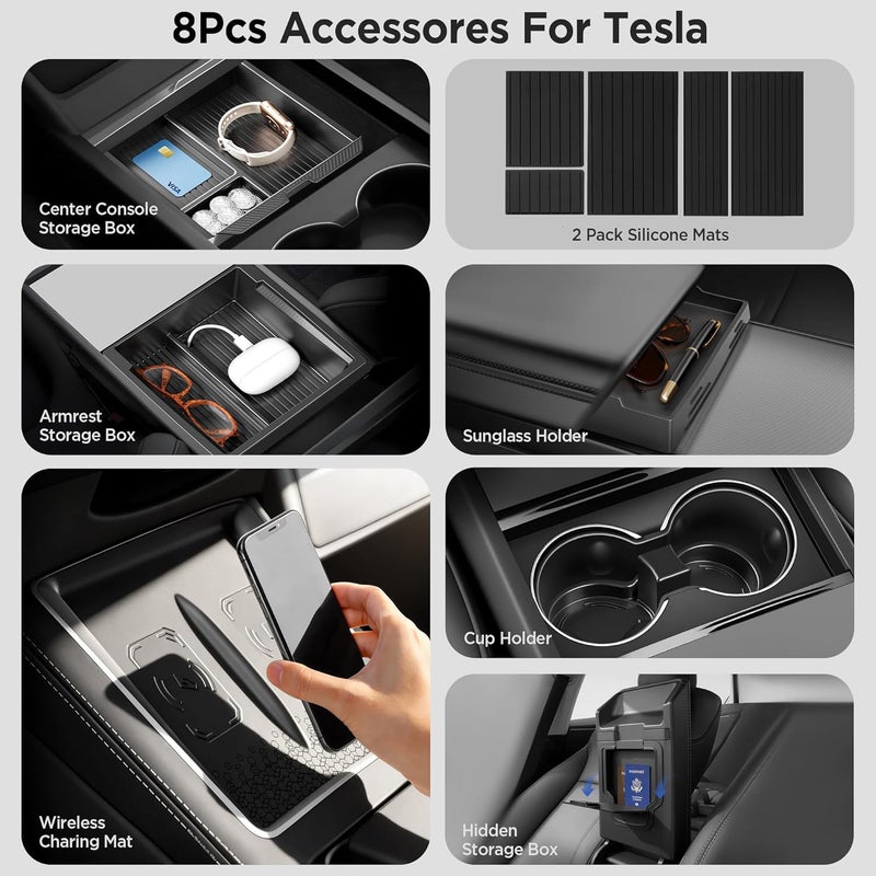 TSLDRV 2024 Newest Center Console Organizer Tray for Tesla Model 3 Highland 2024 [Slide Smoothly] Armrest Hidden Organizer Box Cup Holder for Tesla Model 3 Accessories 2024 Global mainstream design picks - Image 2