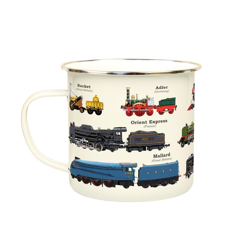 Gift Republic Train Enamel Mug Outdoor Camping Mug 500 ml Metal Coffee Cup Mens Gift Trains