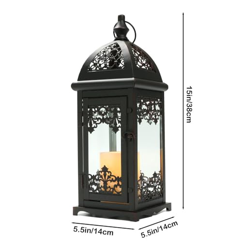 JHY DESIGN Gothic Decorative Candle Lantern 15''High Metal Candle Lanterns Vintage Style Hanging Lantern for Indoor Outdoor Events Parities Weddings Halloween(Black with Red Brush) - Image 2