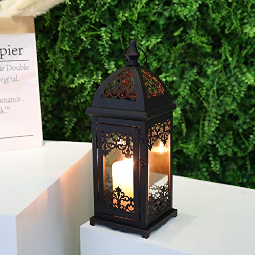 JHY DESIGN Gothic Decorative Candle Lantern 15''High Metal Candle Lanterns Vintage Style Hanging Lantern for Indoor Outdoor Events Parities Weddings Halloween(Black with Red Brush) - Image 3