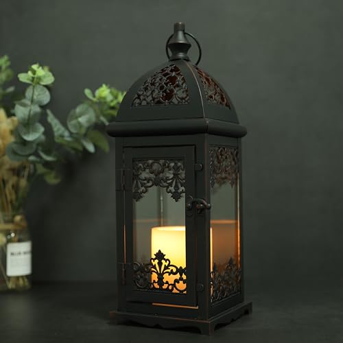 JHY DESIGN Gothic Decorative Candle Lantern 15''High Metal Candle Lanterns Vintage Style Hanging Lantern for Indoor Outdoor Events Parities Weddings Halloween(Black with Red Brush) - Image 4