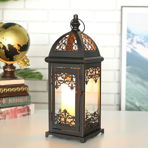 JHY DESIGN Gothic Decorative Candle Lantern 15''High Metal Candle Lanterns Vintage Style Hanging Lantern for Indoor Outdoor Events Parities Weddings Halloween(Black with Red Brush) - Image 5