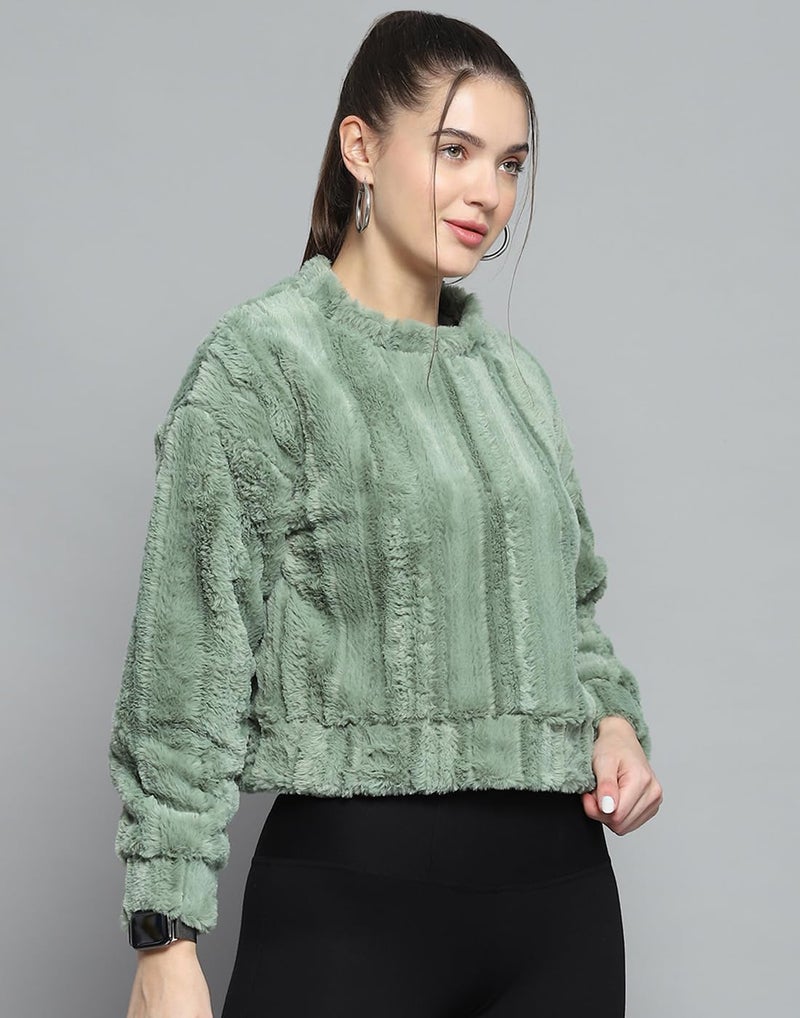 ROCKIT Rock.IT Womens Solid Green Round Neck Full Sleeve Sweatshirt - 2240102612-1-38 - Image 3