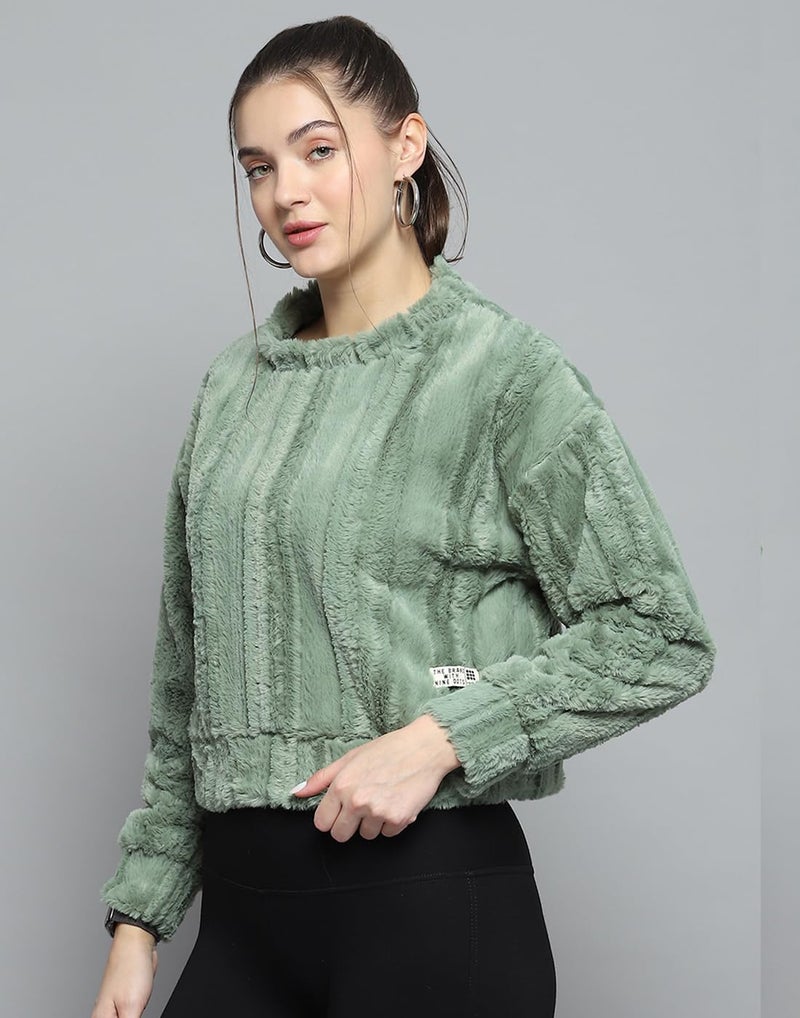 ROCKIT Rock.IT Womens Solid Green Round Neck Full Sleeve Sweatshirt - 2240102612-1-38 - Image 2