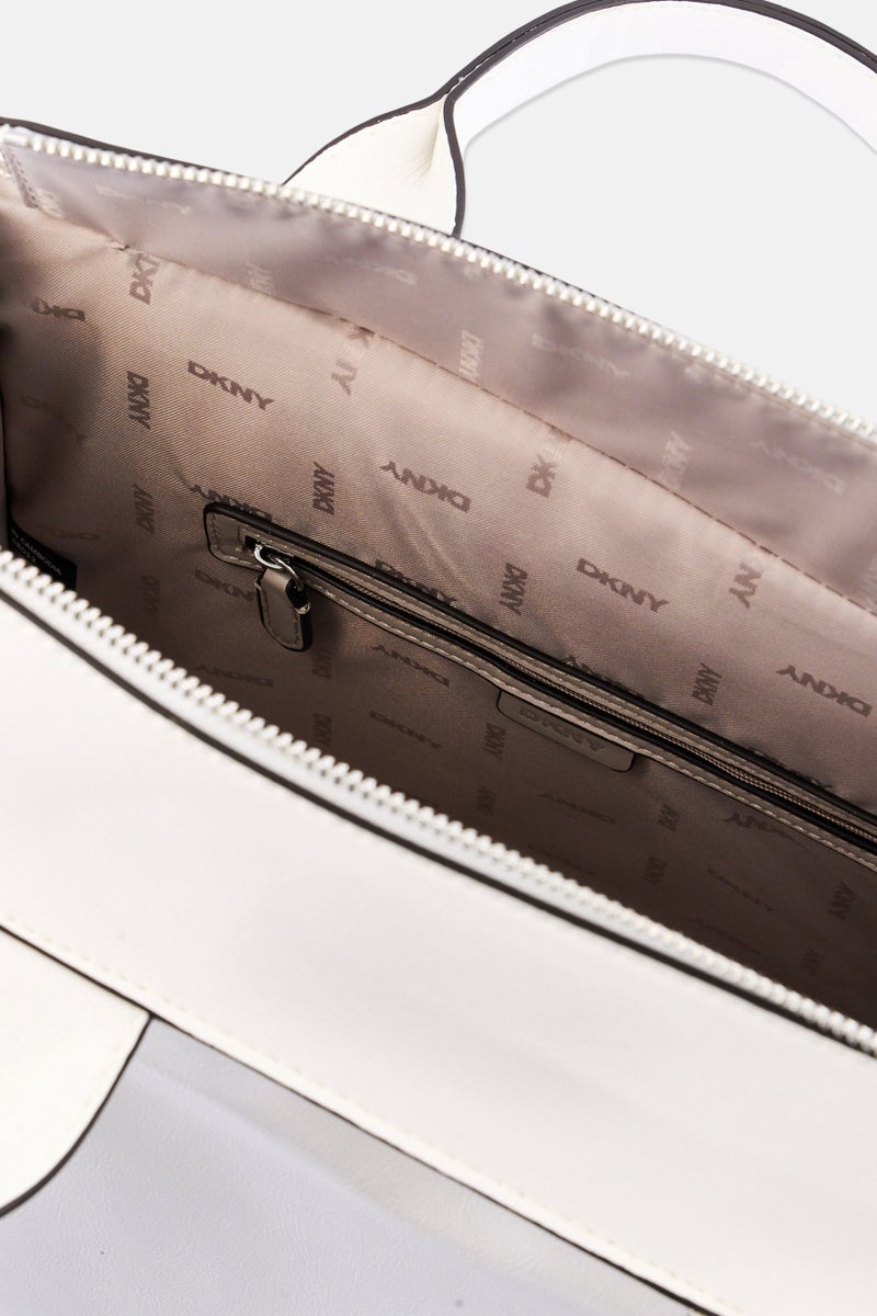 DKNY Women Brand Logo Tote Bag, White - Image 4