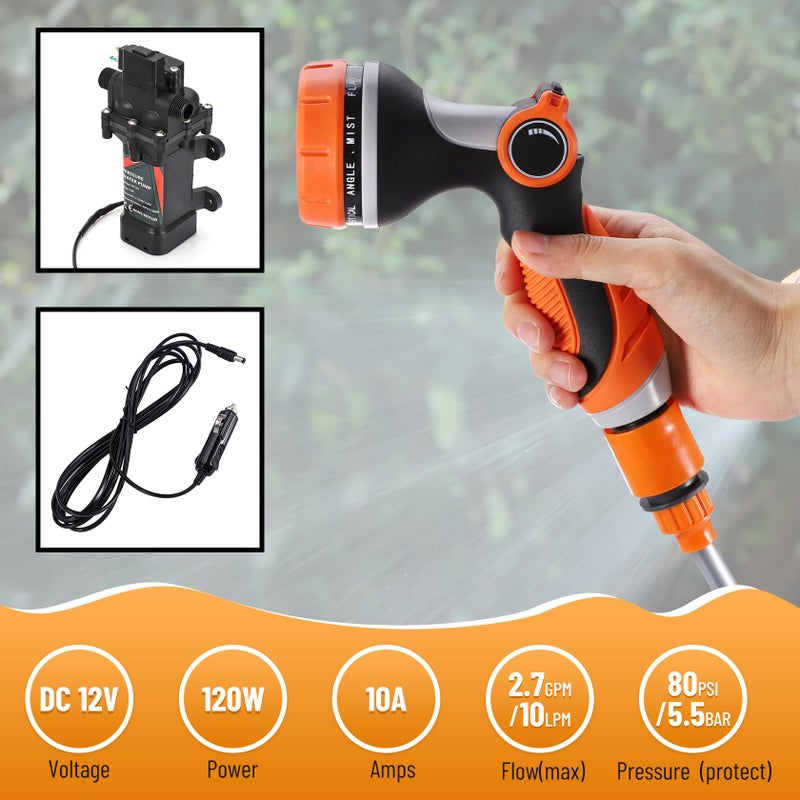 BANG4BUCK مضخة غسالة ضغط كهربائية ذكية محمولة Bang4buck 120W 80PSI 12V مجموعة غسيل قوية محمولة للمنزل، السيارة، الحديقة، المشاريع - Image 2