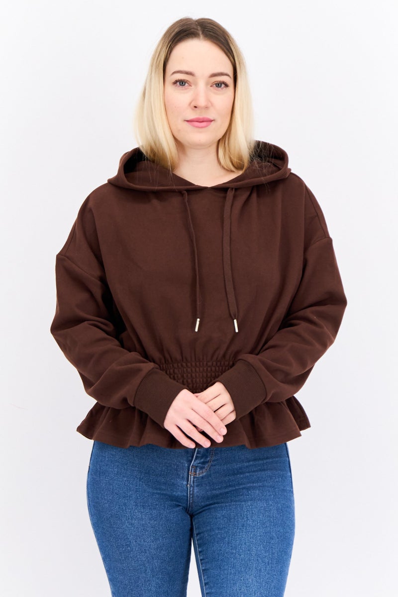 Jason Wu Women Hoodie Plain Long Sleeves Sweatshirt, Dark Brown - Image 1