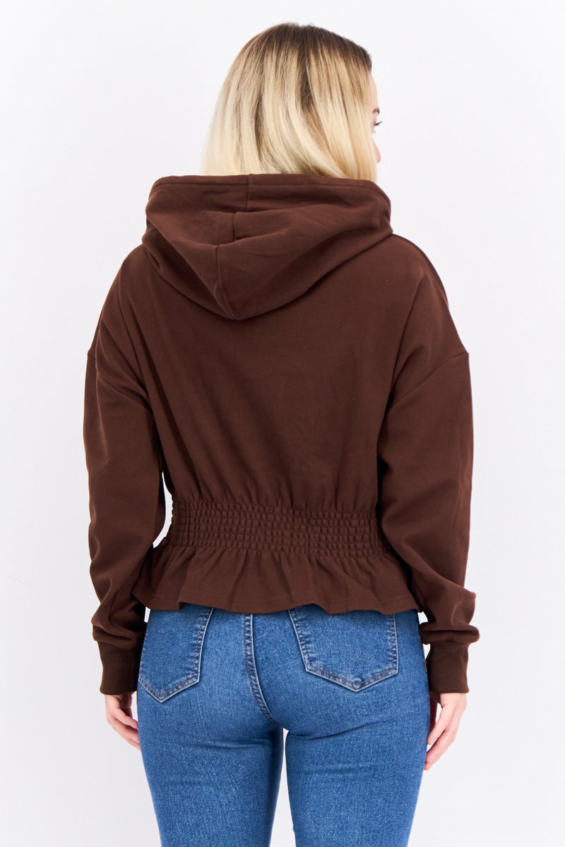 Jason Wu Women Hoodie Plain Long Sleeves Sweatshirt, Dark Brown - Image 4