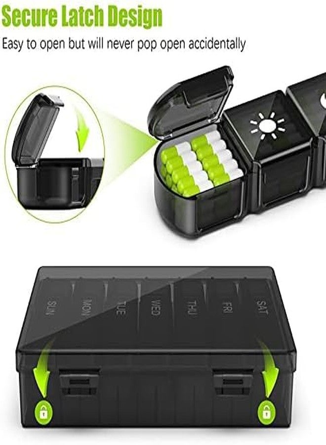 SHREETA Luxury 7 Day Pill Box with 3 Daily Compartments – Elegant Black Weekly Pill Case – Portable, BPA-Free Medicine Organizer for Travel & Home – Easy Open, Large Capacity Design - Image 5