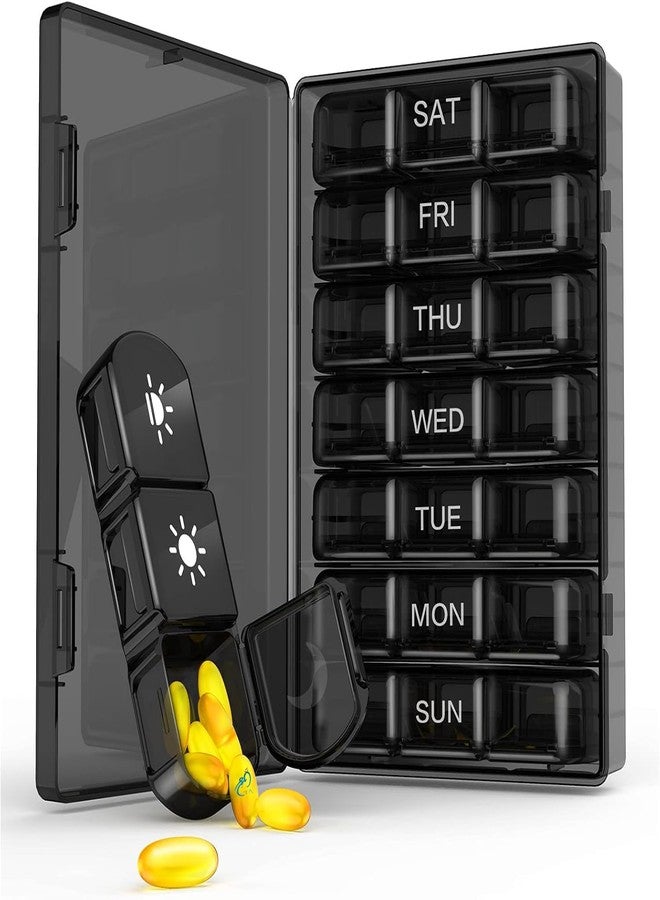SHREETA Luxury 7 Day Pill Box with 3 Daily Compartments – Elegant Black Weekly Pill Case – Portable, BPA-Free Medicine Organizer for Travel & Home – Easy Open, Large Capacity Design - Image 1
