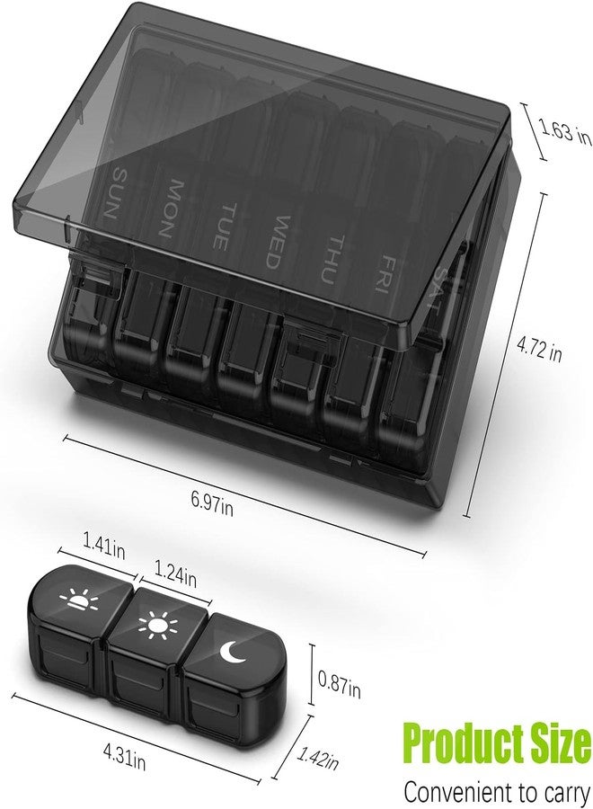 SHREETA Luxury 7 Day Pill Box with 3 Daily Compartments – Elegant Black Weekly Pill Case – Portable, BPA-Free Medicine Organizer for Travel & Home – Easy Open, Large Capacity Design - Image 2