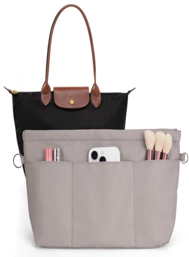 BBKON Purse Organizer Insert for Longchamp Le Pliage Large, Tote Bag Dividers for Inside Purse with Zipper and 13 Pockets, Nylon Purse Liners for Women Handbag (Grey, L) - Image 1