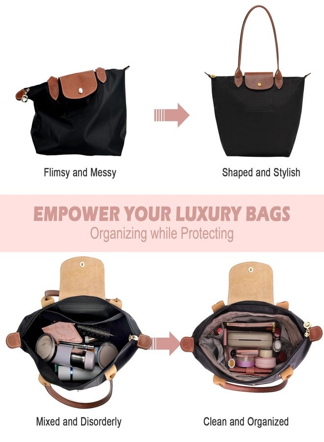 BBKON Purse Organizer Insert for Longchamp Le Pliage Large, Tote Bag Dividers for Inside Purse with Zipper and 13 Pockets, Nylon Purse Liners for Women Handbag (Grey, L) - Image 4