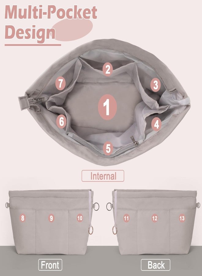 BBKON Purse Organizer Insert for Longchamp Le Pliage Large, Tote Bag Dividers for Inside Purse with Zipper and 13 Pockets, Nylon Purse Liners for Women Handbag (Grey, L) - Image 3