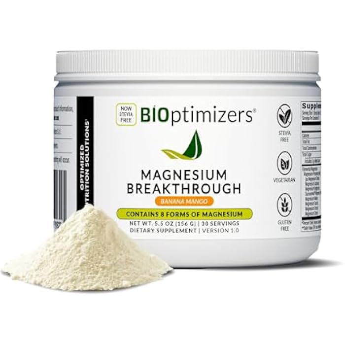 BIOptimizers Magnesium Breakthrough Drink - 8 Forms of Magnesium, Electrolytes, Sleep Health, Stress, Muscle Recovery, Heart Support | Glycinate, Citrate, Malate- Banana Mango - Image 1