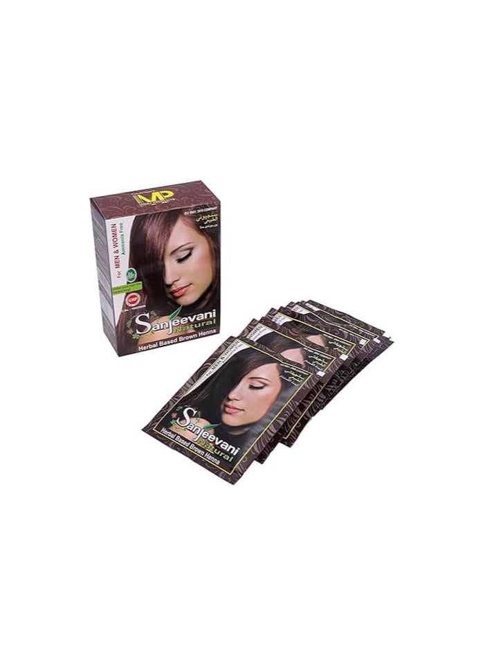 Sanjeevani Natural - Herbal Based Dark Brown Henna,No Ammonia,For Men & Women,6 Packets of 10 Grams Each, 60 Total Grams - Image 1