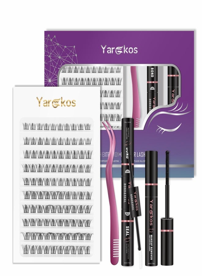 Yargkos Eyelash Extension Kit, False Lashes, Bond Seal Glue, Makeup Remover, Tweezer, Women Individual DIY Lash Extensions Set at Home, 100Pcs 10-16MM Mixed Length C Curl Clusters, B3-Purple - Image 1