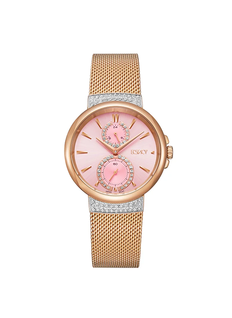 ECSTACY Women's Chronograph Round Shape Stainless Steel Wrist Watch E23603-RMKP - 38 Mm