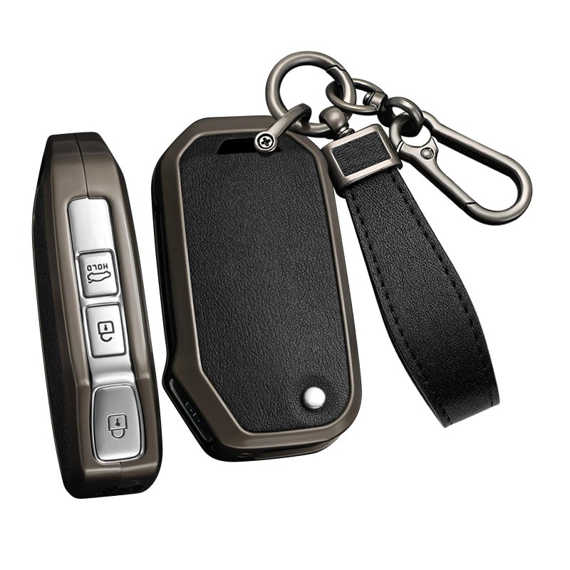 ontto Key Cover Fit for Kia Key Fob Flip Key 20192025Metal Frame Key Shell Leather Key SkinSolid Key Protector for Seltos Forte Sportage Seltos K5 Soul Sorento Cerato Telluride NIROBlack