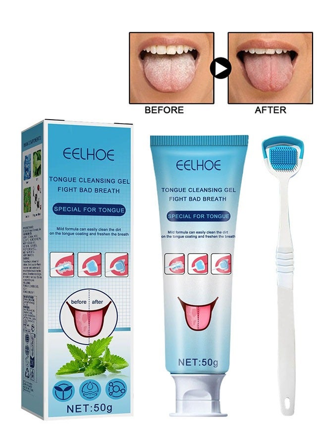 EELHOE Tongue Cleansing Gel Fight Bad Breath 50g with Tongue Scraper, Remove Odor and Fresh Breath, Remove Bad Breath, Cares for Oral Hygiene - Image 1