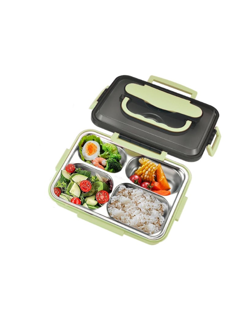 صندوق غداء من الفولاذ المقاوم للصدأ 304 للبالغين والرجال والنساء، صندوق غداء مقاوم للتسرب بسعة 1200 مل و4 أقسام، غلاف من مادة البولي بروبيلين الملائمة للطعام، قابل للميكروويف، مجموعة مع حقيبة غداء، خا - Image 1