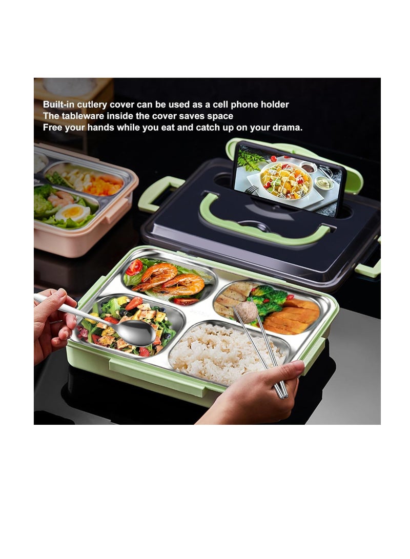 صندوق غداء من الفولاذ المقاوم للصدأ 304 للبالغين والرجال والنساء، صندوق غداء مقاوم للتسرب بسعة 1200 مل و4 أقسام، غلاف من مادة البولي بروبيلين الملائمة للطعام، قابل للميكروويف، مجموعة مع حقيبة غداء، خا - Image 4