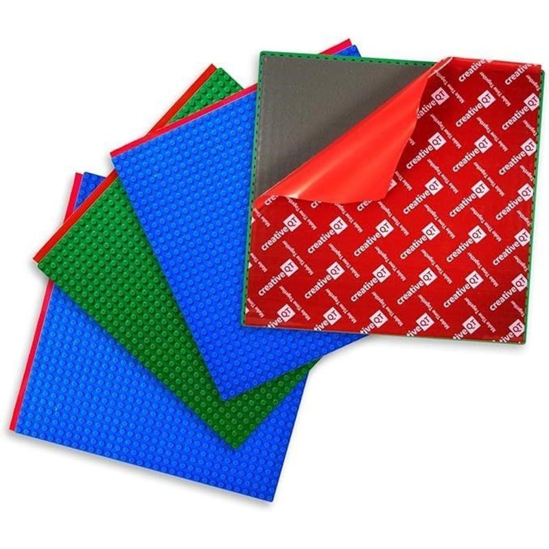 Creative QT Peel & Stick Blocks Base Plate - 10 x 10 in, 4-Pack, Blue & Green - Stackable Building Toy for Play Tables & Wall Panels - Adhesive Baseplate Compatible with Lego & Other Major Brands - Image 3