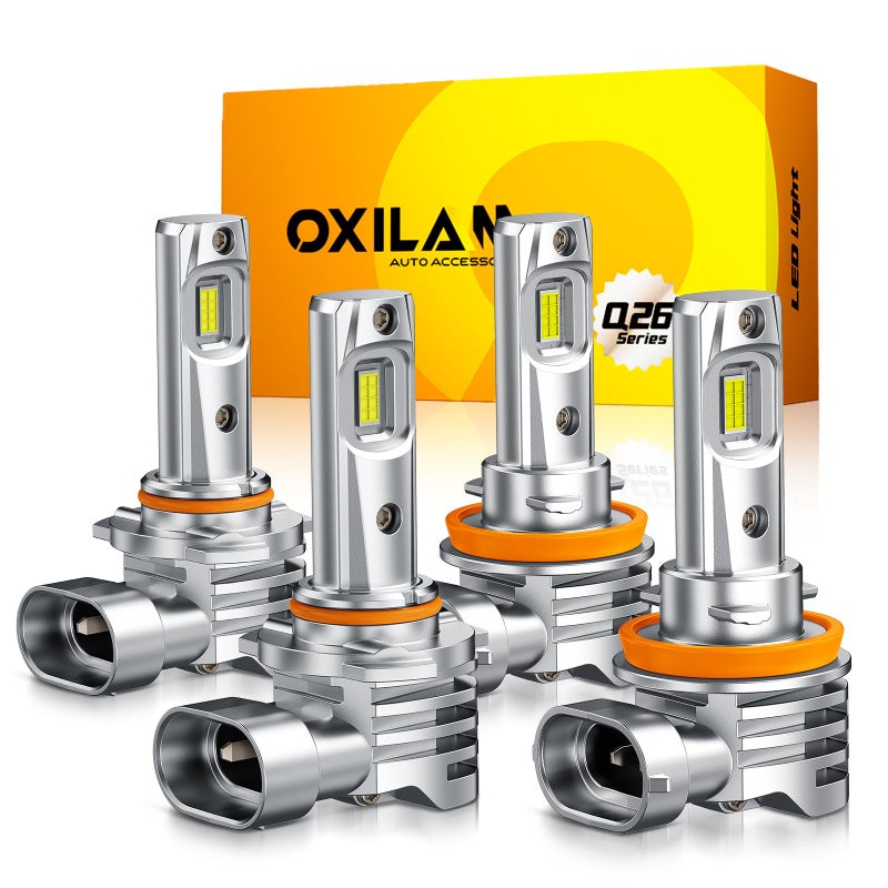 OXILAM H11 9005 Light Bulbs Combo, 96000LM 1000% Brighter 6500K Cool White Light, H11-H9-H8 9005-HB3 Fog Light DRL Replacement 1:1 Size, Wireless Design, IP68 Waterproof, Pack of 4 - Image 1