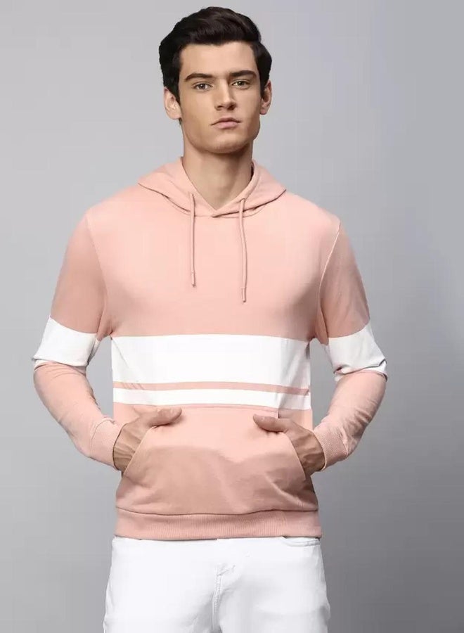 Dennis Lingo Regular Fit Pink Sweatshirt for Men - Polycotton, Colourblocked, Hooded, Full Sleeves, Knitted  - Image 1