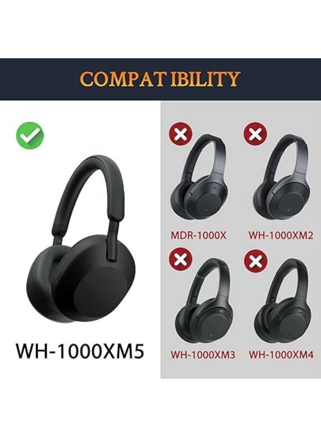QIRG Protein Leather Replacement Earpads for Sony WH-1000XM5 Noise Canceling Headphones, Ear Pads Cushions with Noise Isolation Memory Foam, Added Thickness - Black - Image 2