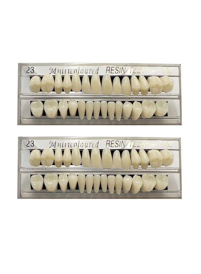 HRASY 56 Pcs False Teeth Fake Teeth 2 Sets Synthetic Resin Dental Tooth, Upper and Lower Denture Tooth, Party Horror Prop Makeup DIY Replacement, 23 A2 - Image 1