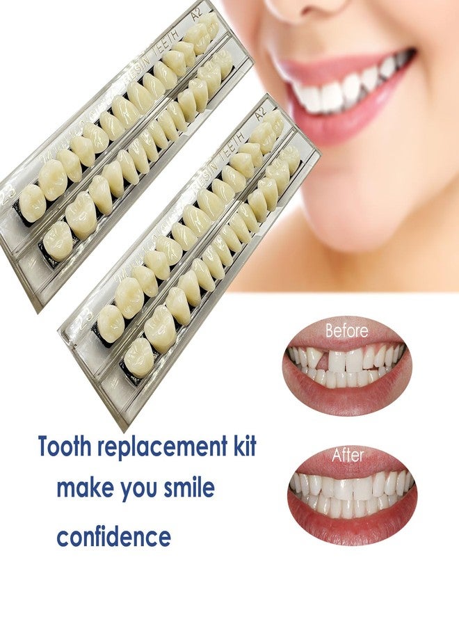 HRASY 56 Pcs False Teeth Fake Teeth 2 Sets Synthetic Resin Dental Tooth, Upper and Lower Denture Tooth, Party Horror Prop Makeup DIY Replacement, 23 A2 - Image 4