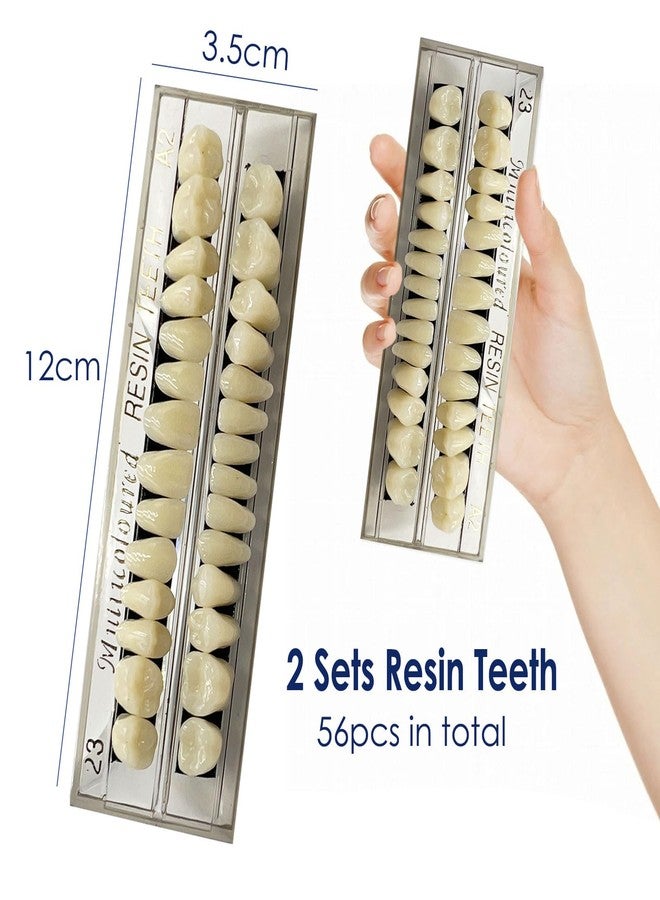 HRASY 56 Pcs False Teeth Fake Teeth 2 Sets Synthetic Resin Dental Tooth, Upper and Lower Denture Tooth, Party Horror Prop Makeup DIY Replacement, 23 A2 - Image 2