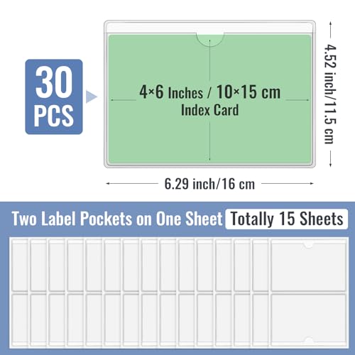 Imeepa Clear Adhesive Pockets 4"x6" Index Card Sleeves Self Adhesive with Top Loading Label Pockets (30 PCS) - Image 2