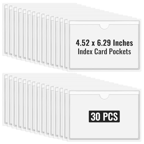 Imeepa Clear Adhesive Pockets 4"x6" Index Card Sleeves Self Adhesive with Top Loading Label Pockets (30 PCS) - Image 1