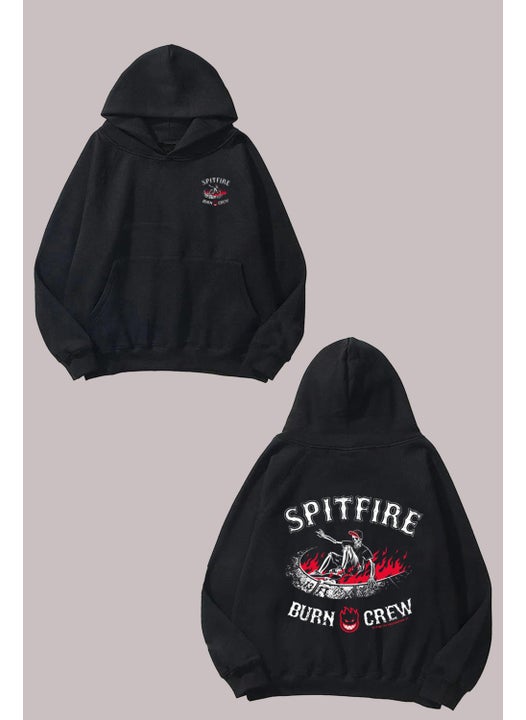 Unisex Spitfire Burn Crew Design Front Back Printed Regular Fit Black Sweatshirt