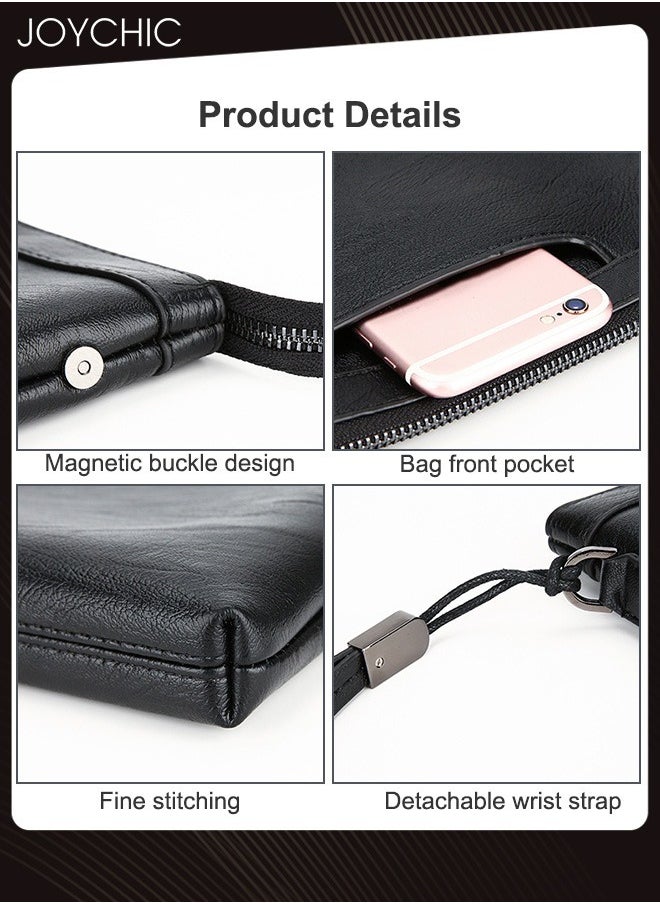 Joychic Men Envelope Bag Large Capacity Business Casual Clutch Bag Trendy Portable Phone Purse PU Waterproof Handbag with Wrist Strap Black  - Image 4