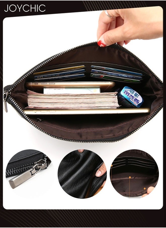 Joychic Men Envelope Bag Large Capacity Business Casual Clutch Bag Trendy Portable Phone Purse PU Waterproof Handbag with Wrist Strap Black  - Image 3