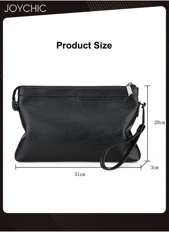Joychic Men Envelope Bag Large Capacity Business Casual Clutch Bag Trendy Portable Phone Purse PU Waterproof Handbag with Wrist Strap Black  - Image 5