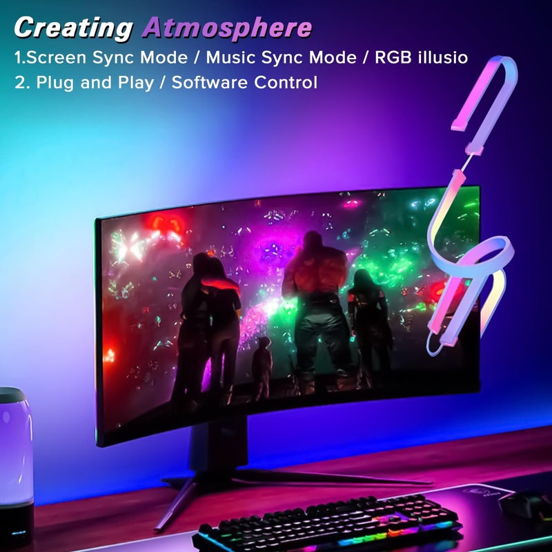 Yakiter Gaming RGB Backlight for Computer Monitor, LED Strip Light Sync with Screen Color & Music for Games Movies etc,Software Control,USB Powered (27 Inch 4 Sides) - Image 2