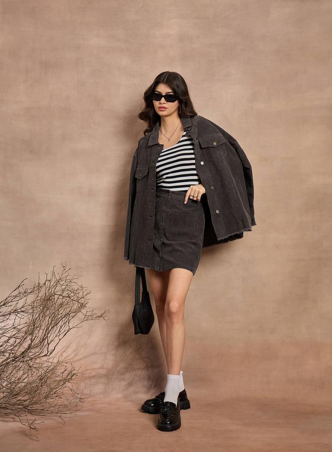 ساسافراس تنورة قصيرة - بأزرار من الكوردروي من ستايلي - Image 2