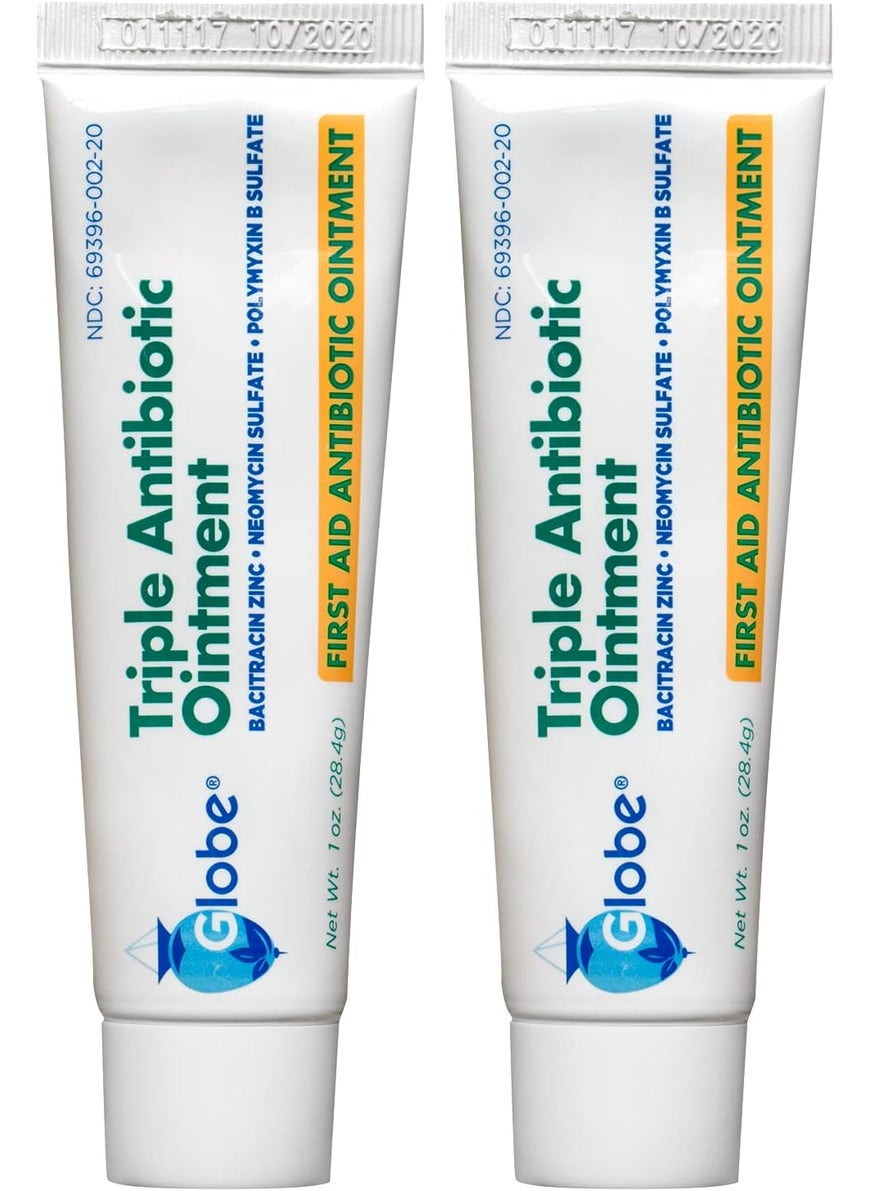 Globe Globe Triple Antibiotic First Aid Ointment, 1 oz (2-Pack) First Aid Antibiotic Ointment, 24-Hour Infection Protection, Wound Care Treatment for Minor Scrapes, Burns and Cuts 