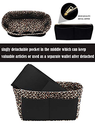 LEXSION Purse Tote Diaper Bag Organizer Lightweight Felt Insert Bag in Bag with Zipper Inner Pocket For Neverful Speedy 8021 B-Leopard M - Image 2