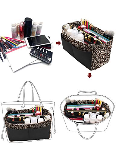 LEXSION Purse Tote Diaper Bag Organizer Lightweight Felt Insert Bag in Bag with Zipper Inner Pocket For Neverful Speedy 8021 B-Leopard M - Image 4
