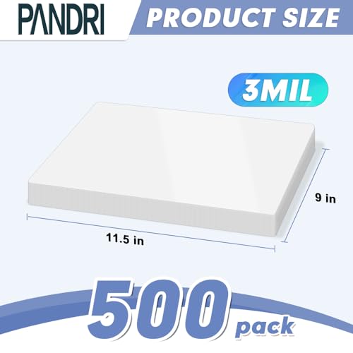 PANDRI أوراق الترقق، حزمة 500 من أكياس الترقق الحراري PANDRI بحجم 8.5 × 11 بوصة، ورق ترقيق شفاف 3 مل بحجم 9 × 11.5 بوصة، حجم خطاب - Image 2