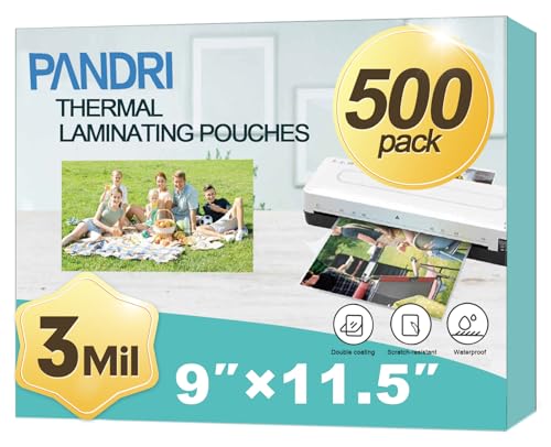 PANDRI أوراق الترقق، حزمة 500 من أكياس الترقق الحراري PANDRI بحجم 8.5 × 11 بوصة، ورق ترقيق شفاف 3 مل بحجم 9 × 11.5 بوصة، حجم خطاب - Image 1