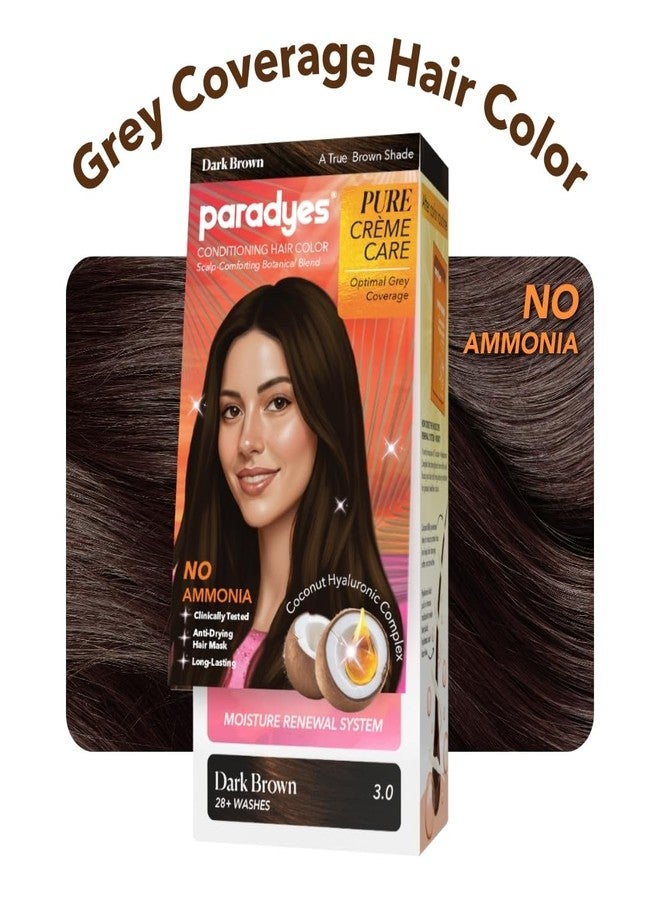 Paradyes Pure Crème Care No Ammonia Hair Color Dark Brown 3.0 | Long-Lasting Crème Formula | Grey Coverage | Coconut Milk + Almond Oil + Hyaluronic Complex | Smooth & Shiny Finish | 60g + 10 ml - Image 2